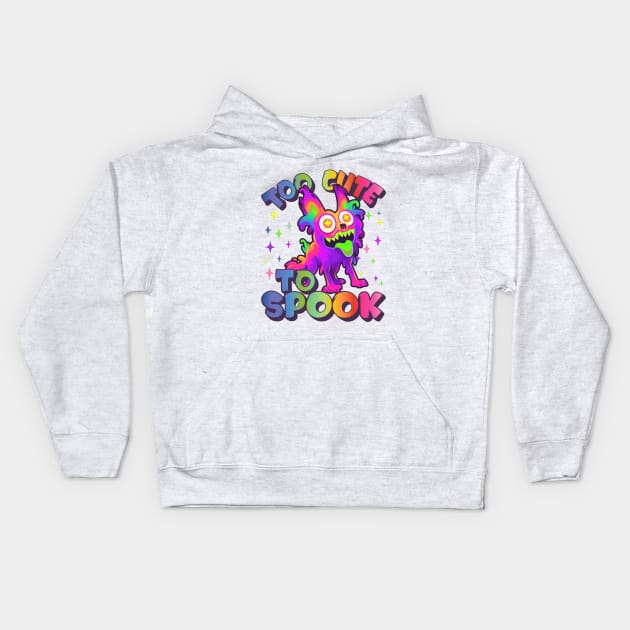 Too Cute To Spook Rainbow Wolf Ghost Funny Joke Kids Hoodie by RuftupDesigns